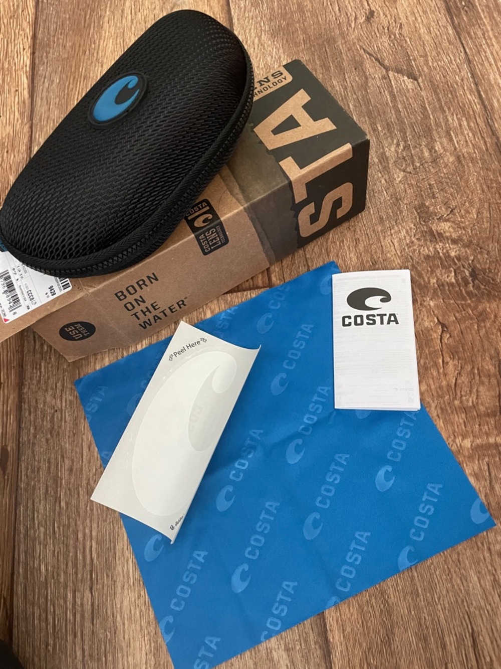 Costa Black Hard Sunglasses Case with Blue Microfiber Cloth and Decal